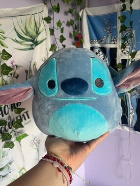 Disney Blue Stitch-Inspired Plush Pillow with Aqua Accents